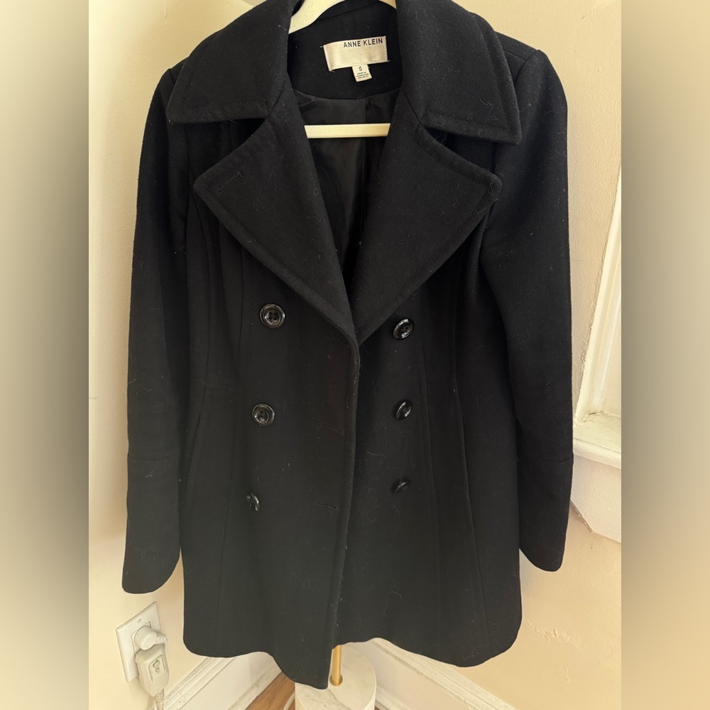 Anne Klein Double Breasted wool Peacoat Black - Picture 4 of 6